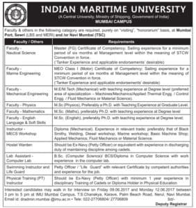 Indian Maritime University Faculty Recruitment 2017