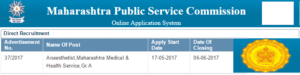 MPSC Anaesthetist,Maharashtra Medical & Health Service Recruitment