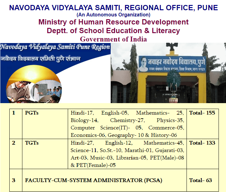 NVS Pune PGTs – TGTs & More Recruitment 2017