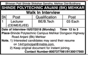 Shinde Polytechnic College Recruitment 2018