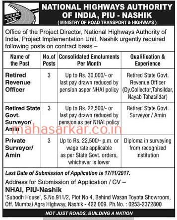 NHAI PIU Recruitment 2017
