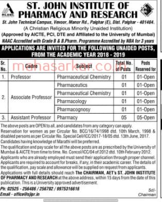 SJIPR Palghar Recruitment 2018