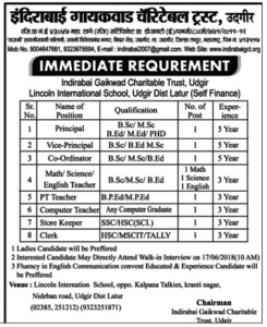 Indirabai Gaikwad Charitable Trust Recruitment 2018