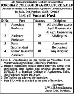 Bodikar Agriculture College Recruitment 2018