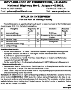 Jalgaon Government Engineering College Recruitment 2018