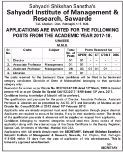 Sahyadri Institute Ratnagiri Recruitment 2018