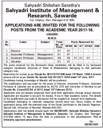 Sahyadri Institute Ratnagiri Recruitment 2018