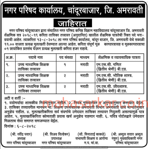 चांदूरबाजार नगर परिषद अमरावती भरती २०२४.