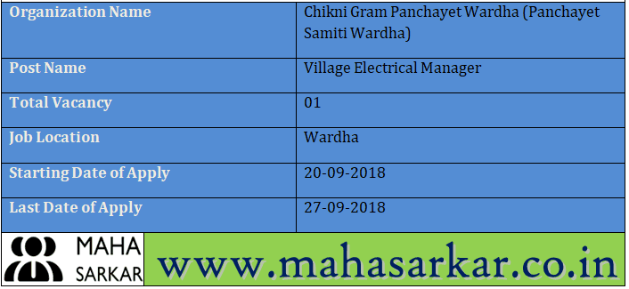 Chikni Jamni Grampanchayat Wardha Recruitment 2018