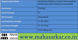 Shrikrishna Mahavidyalaya Osmanabad Recruitment 2018